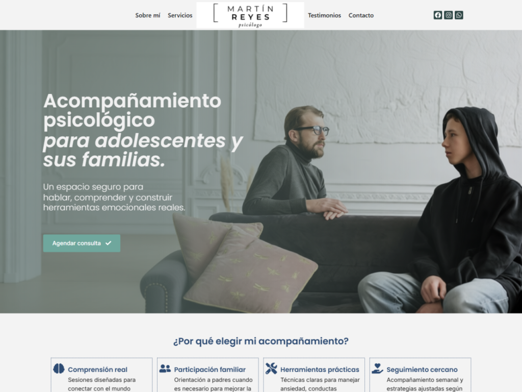 Sitio web profesional para Martín Reyes desarrollado por Entre Ideas.