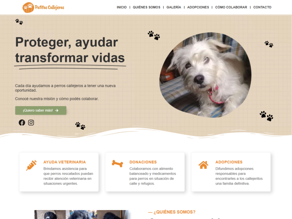 Sitio institucional de Patitas Callejeras diseñado en WordPress.